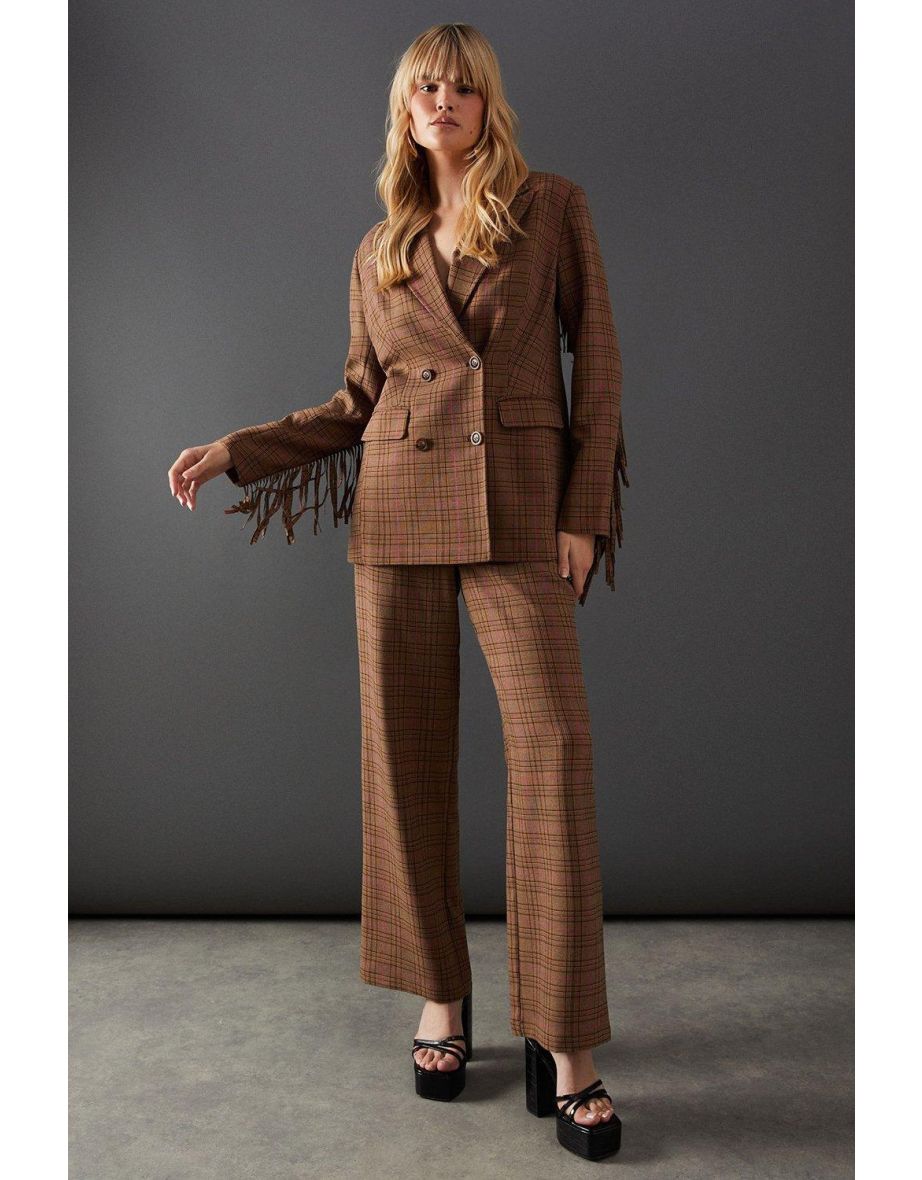 Premium Oversized Heritage Check Fringed Blazer - 3