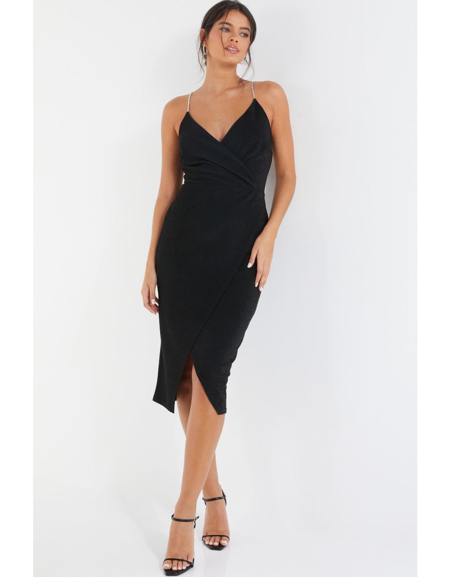 Quiz black glitter wrap dress hot sale