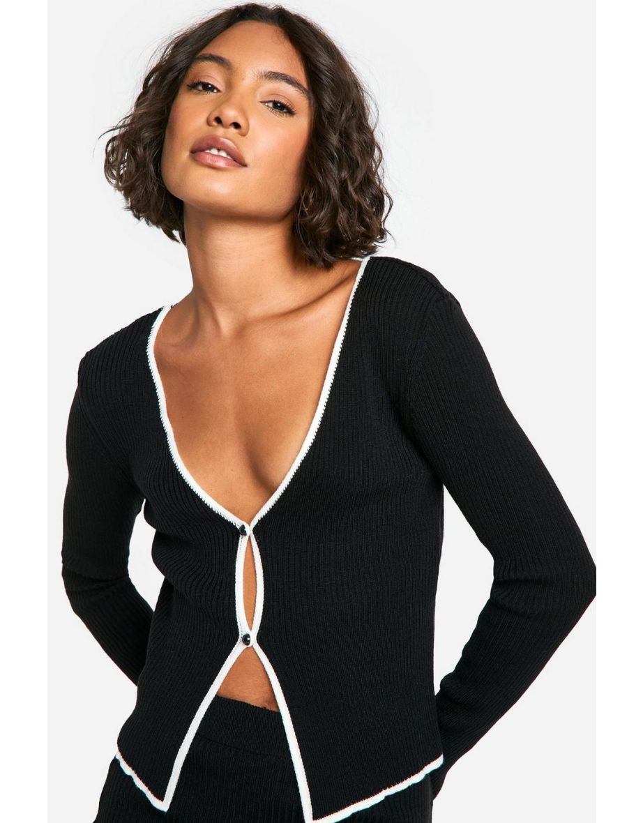 Tall Contrast Binding Knitted Mini Skirt Co ord - black - 3