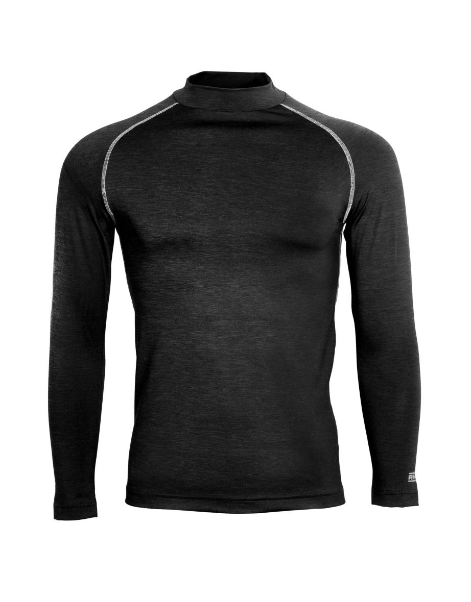 Rhino Mens Thermal Underwear Long Sleeve Base Layer Vest Top - Black Heather - 1