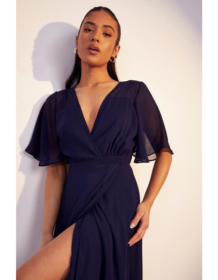 Petite Angel Sleeve Wrap Bridesmaid Dress - 3