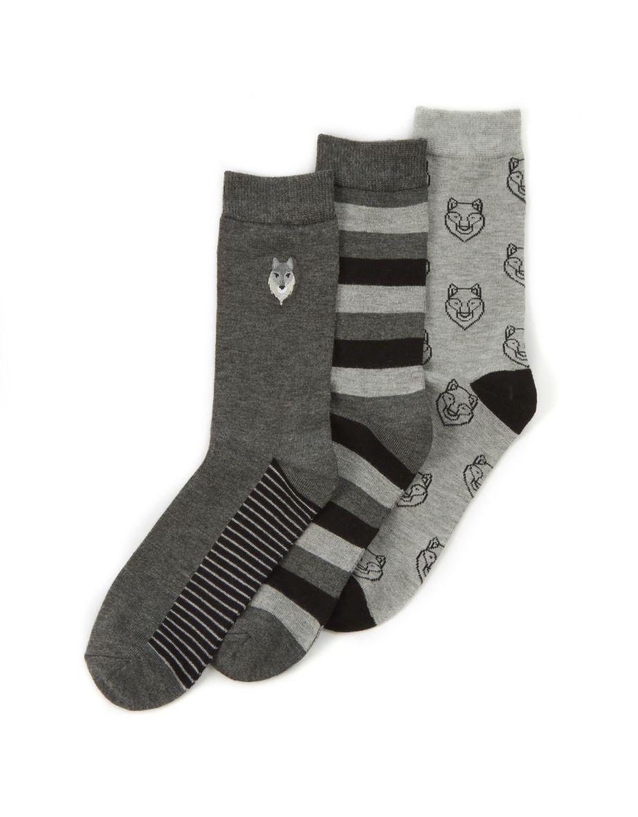 Panda Stick Mens Bamboo Socks (Pack Of 3) - Grey/Black