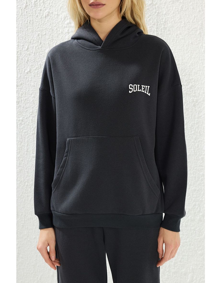 Anthracite Thick Polar Fleece Hooded Oversize/Relaxed Cut Knitted Tracksuit - 5