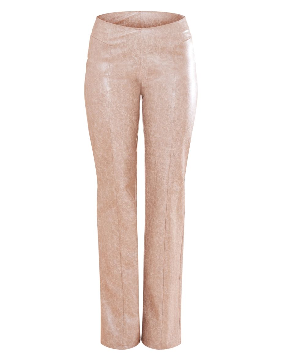 Stone Washed Faux Leather Zip Pocket Pintuck Straight Leg Trousers - 4