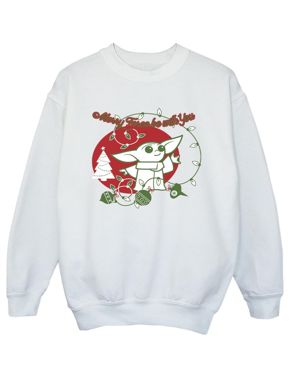 Star Wars The Mandalorian Girls Baby Yoda Force Be With You Sweatshirt - White