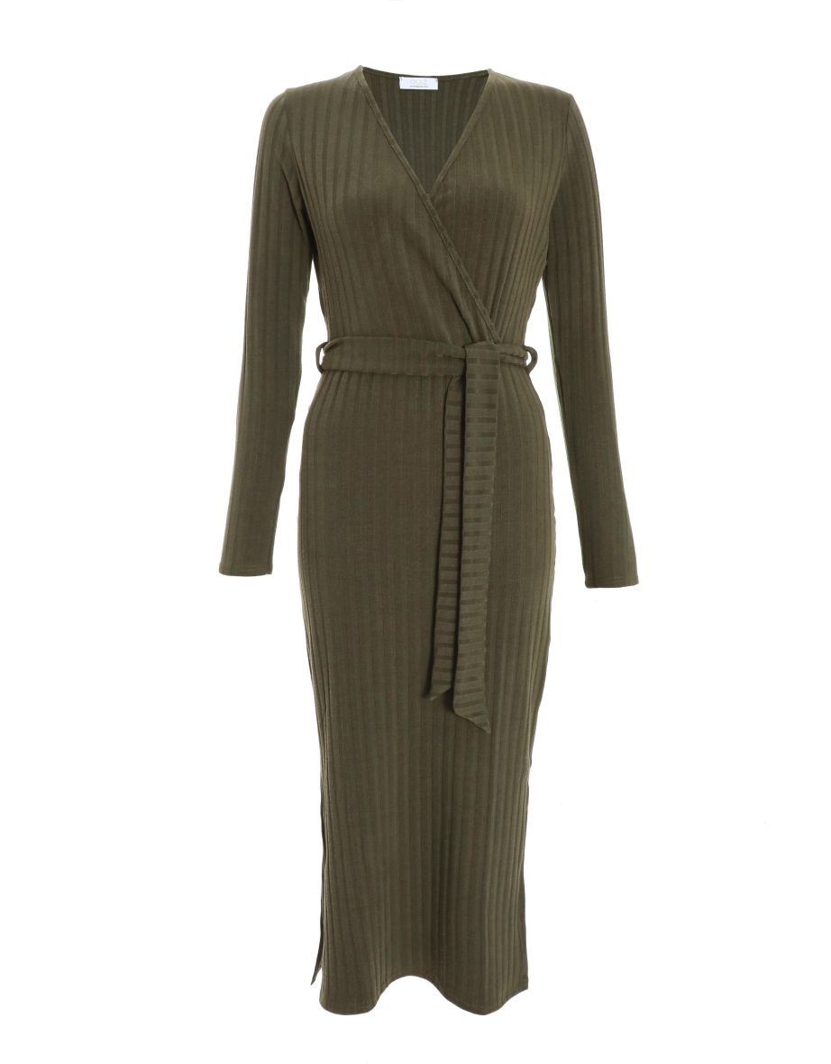 Khaki ribbed midi dress 2025