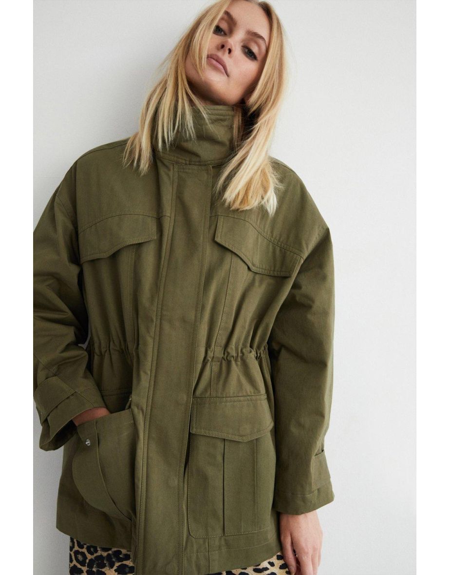 Padded Cotton Funnel Neck Utility Jacket