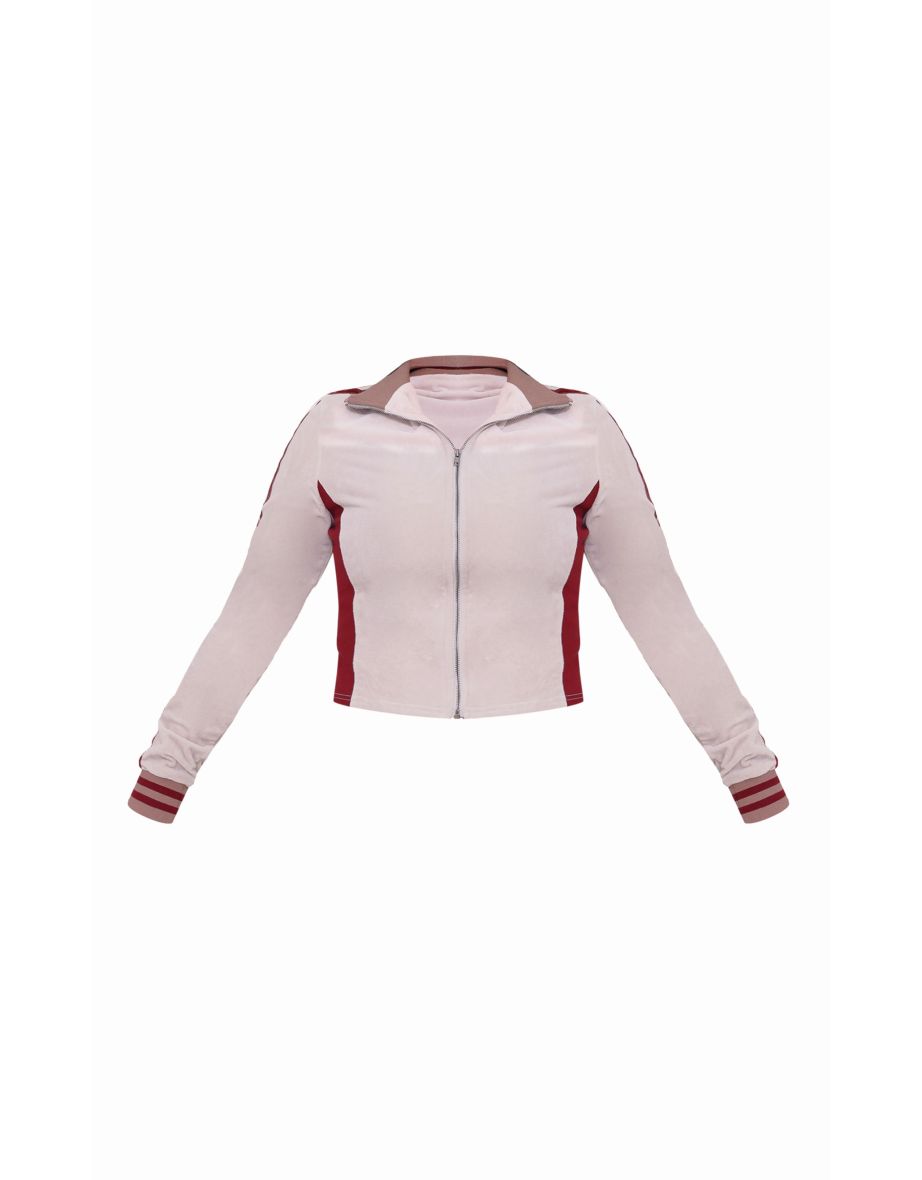 Purple Velvet Fitted Front Zip Track Top - 2