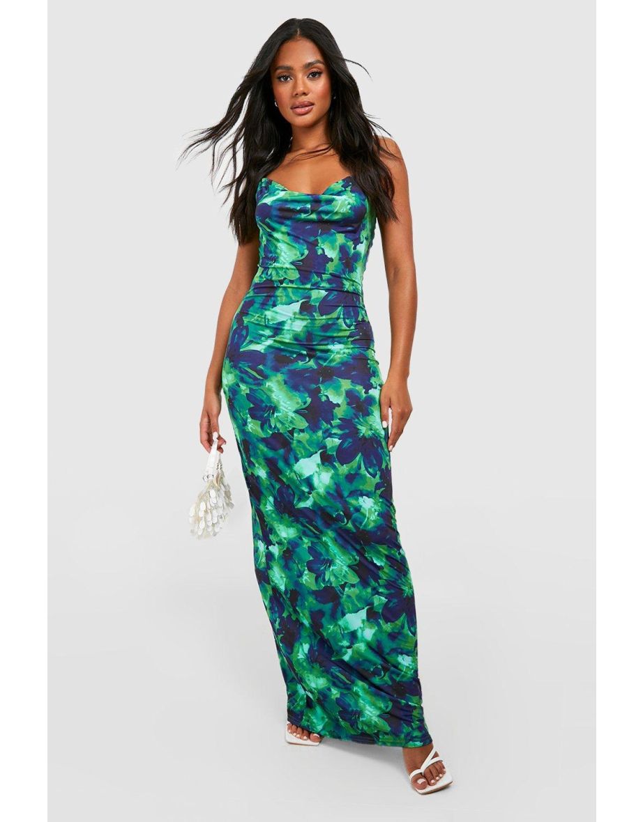 Shop Slinky Printed Cowl Neck Maxi Dress green Online in Bahrain VogaCloset