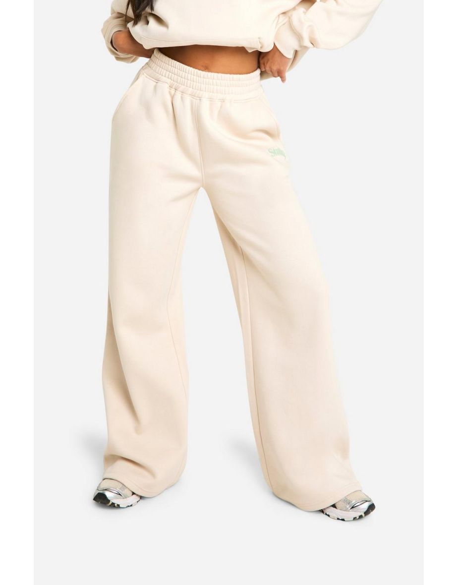 Dsgn Studio Slogan Deep Waistband Wide Leg Jogger - stone - 3