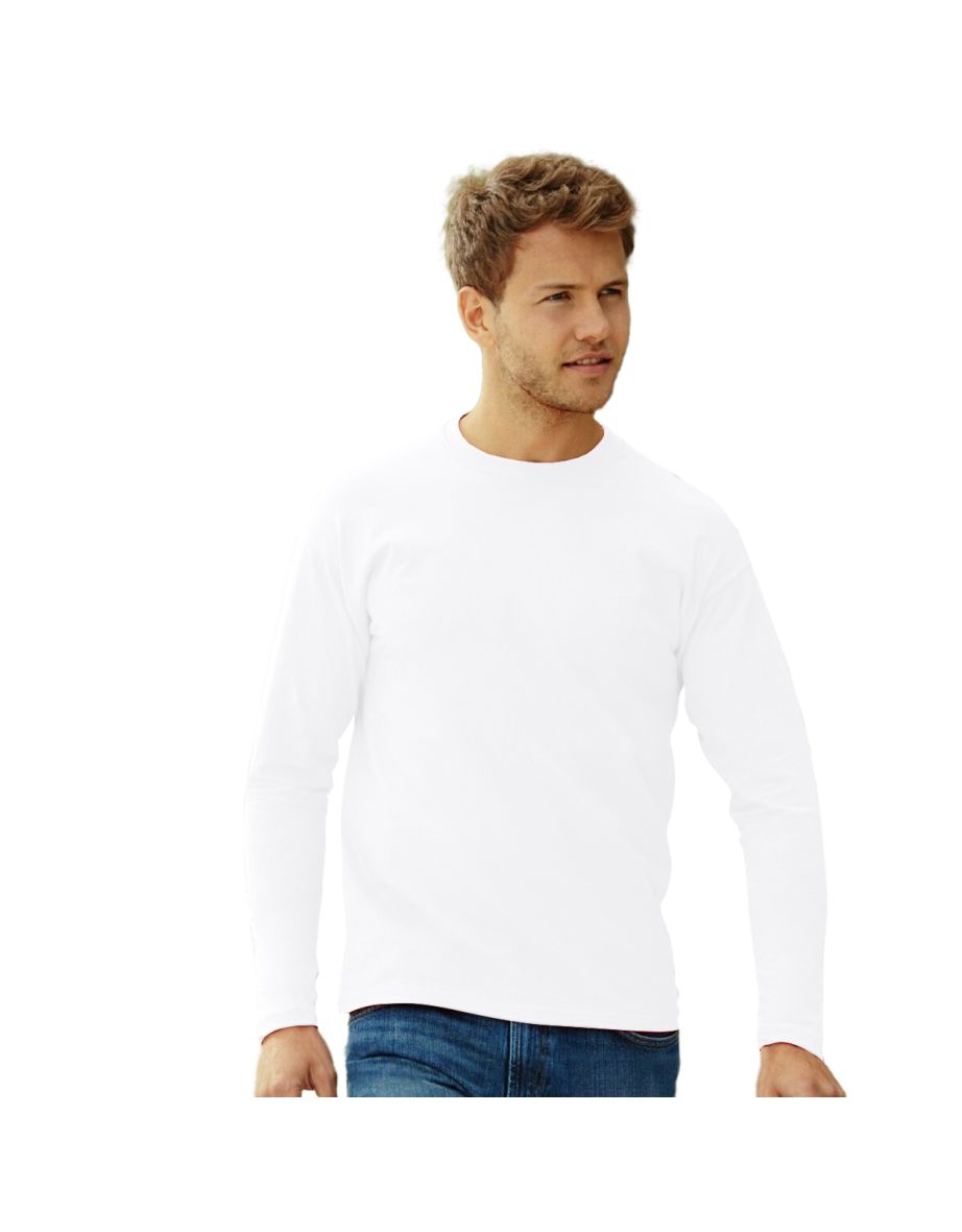 Fruit Of The Loom Mens Valueweight Crew Neck Long Sleeve T-Shirt - White - 2