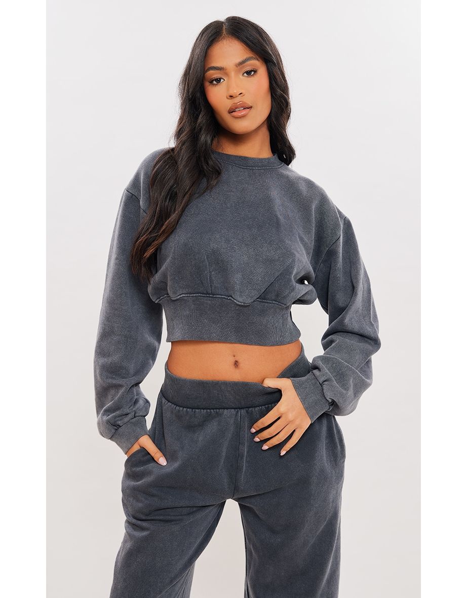 Tall Washed Charcoal Cropped Oversized Sweatshirt