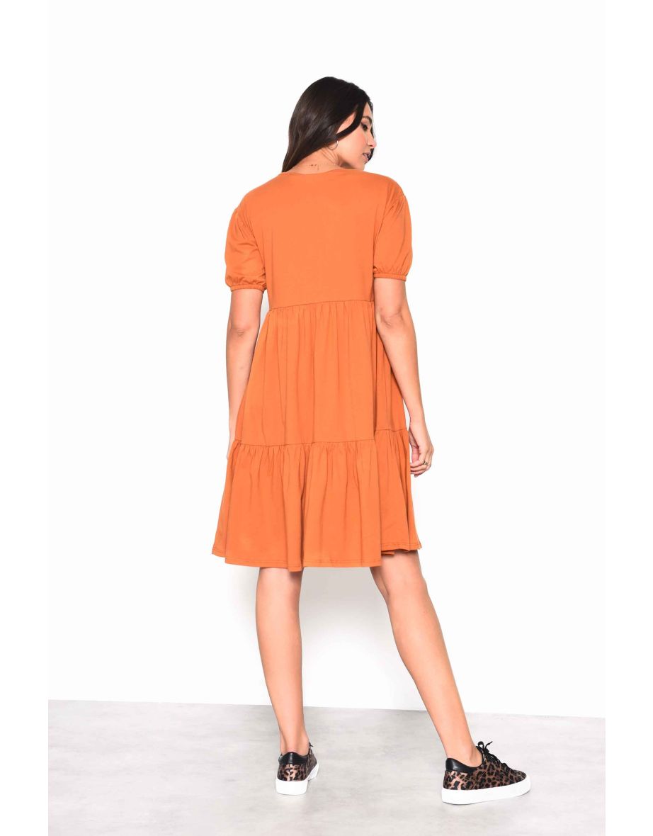 Glamorous Rust Tiered Smock Midi Dress - 2