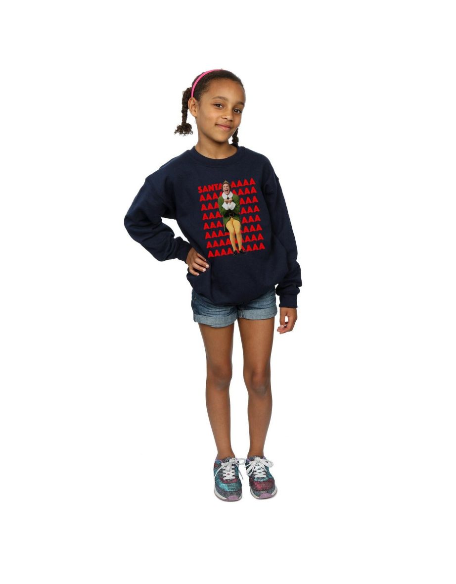 Elf Girls Buddy Santa Scream Sweatshirt - Navy Blue - 3