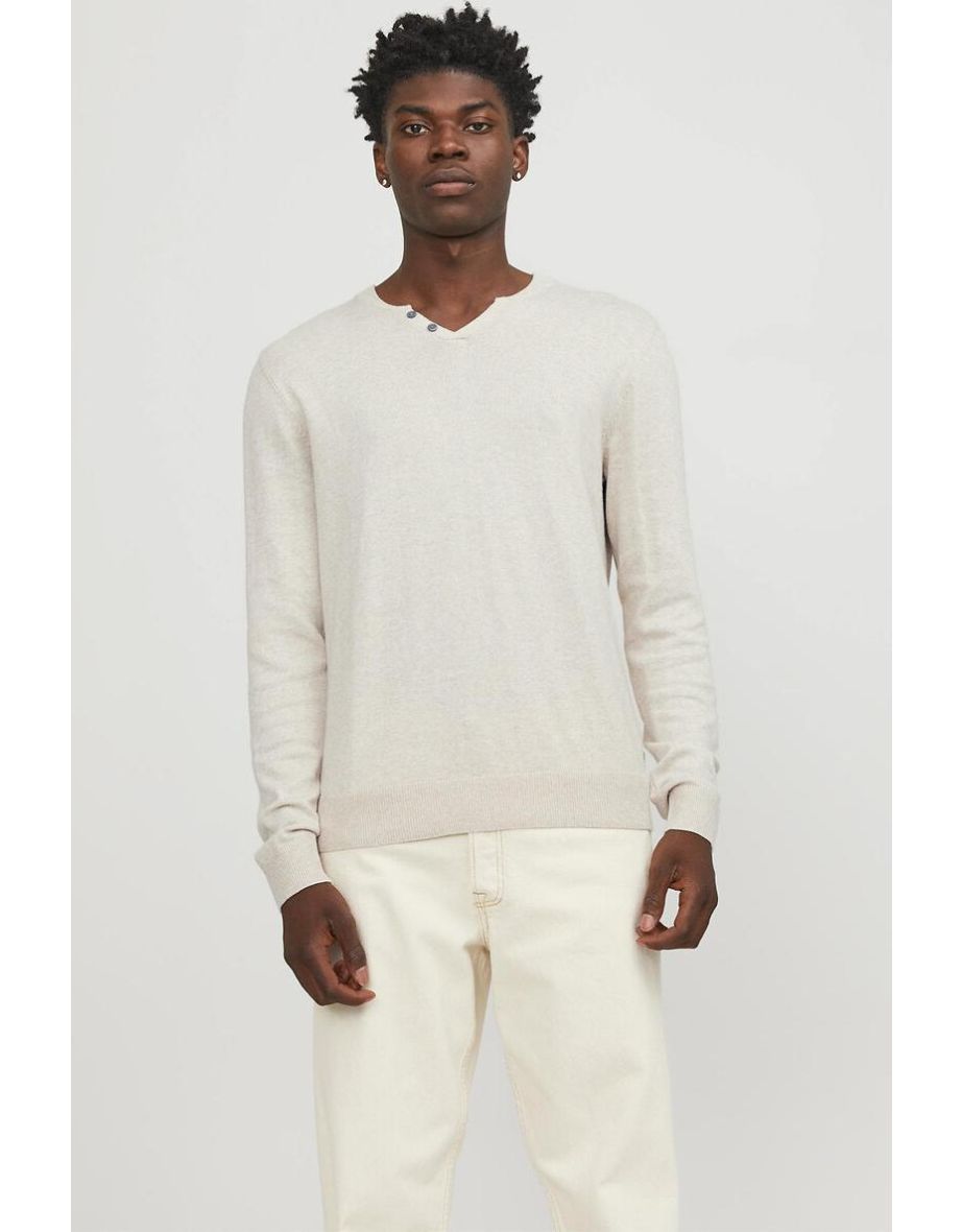 Cotton Mix Jumper/Sweater with Grandad Collar