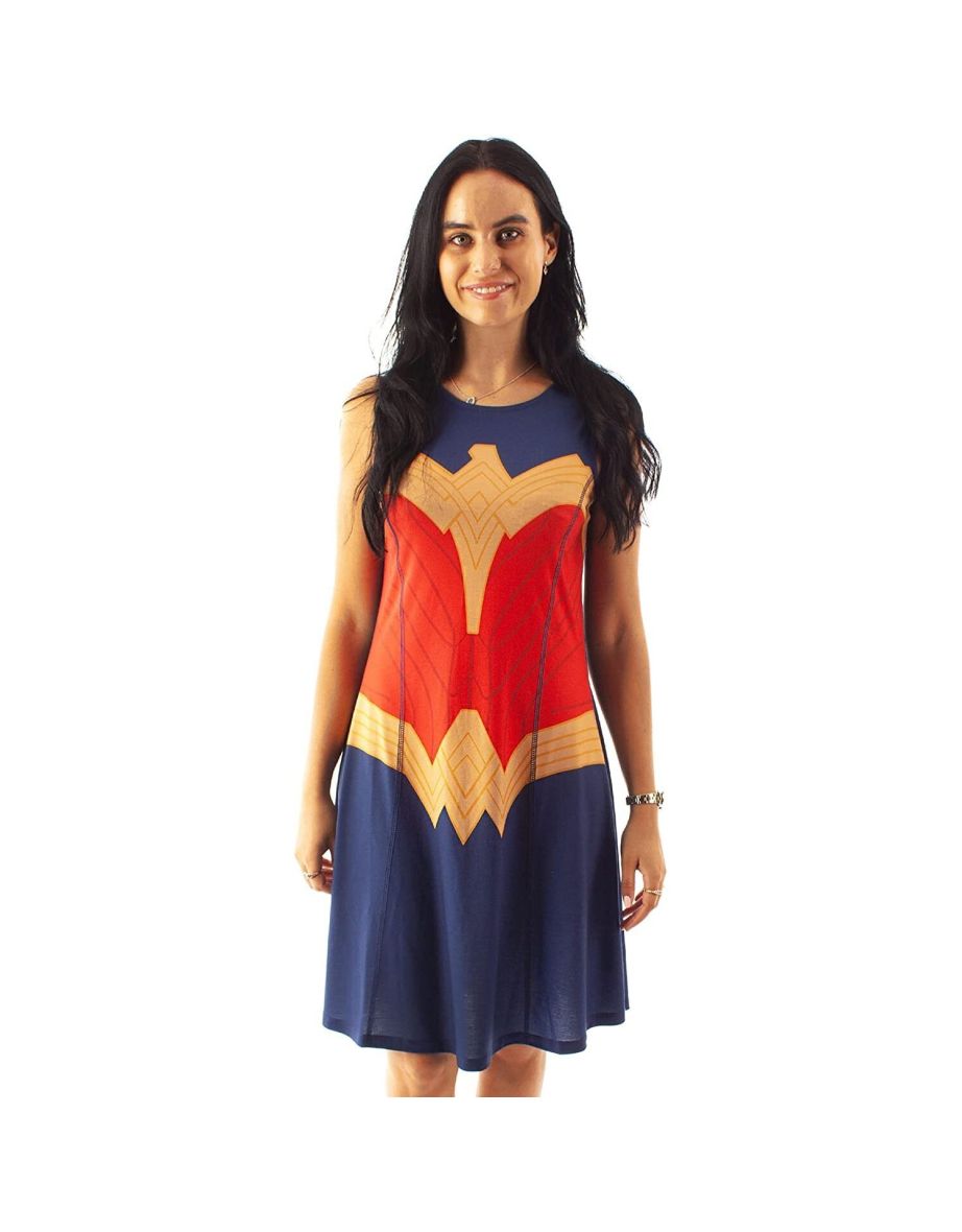 Wonder Woman Womens/Ladies Skater Costume Dress - Blue