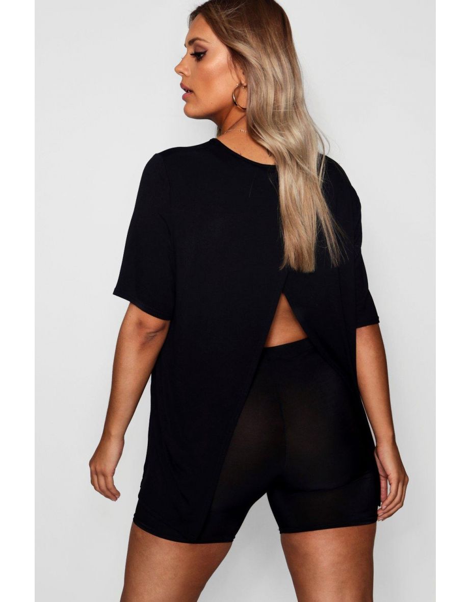 Plus Cassy Jersey Split Open Back T-Shirt - black