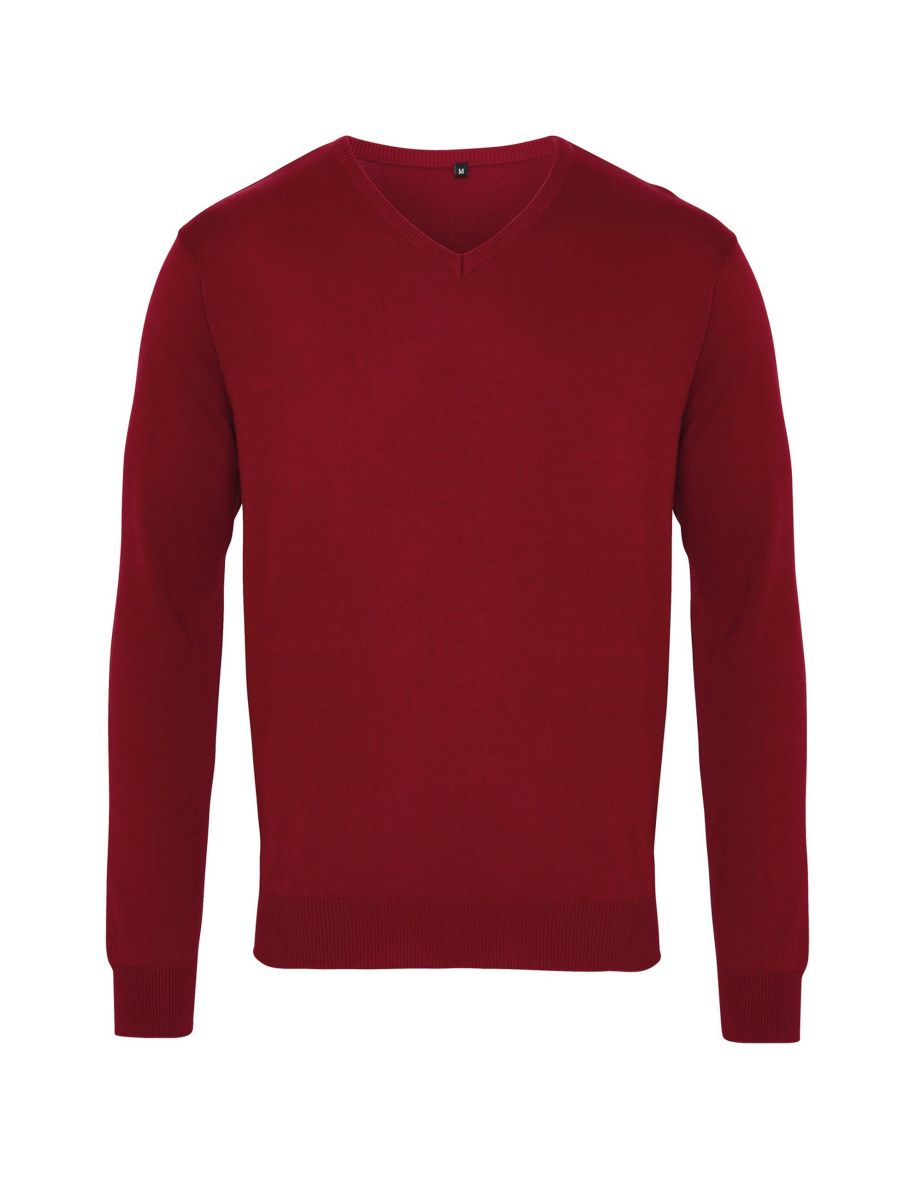 Premier Mens V-Neck Knitted Sweater - Burgundy
