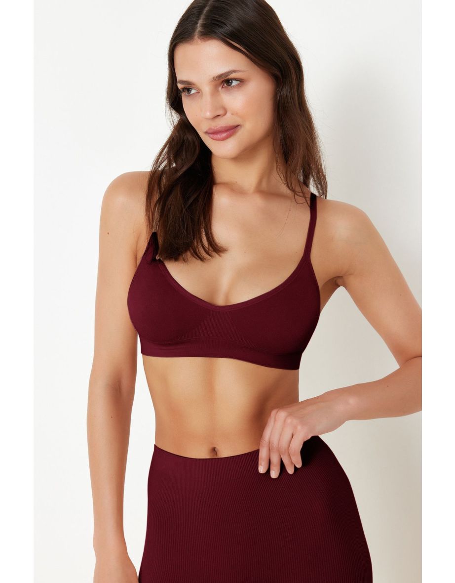 Claret Red Single Seamless Non-wired Plain Throw Cup Wire Bra