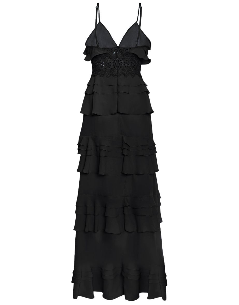 Sophia Black Plunge Front Tiered Ruffle Maxi-Dress - 3