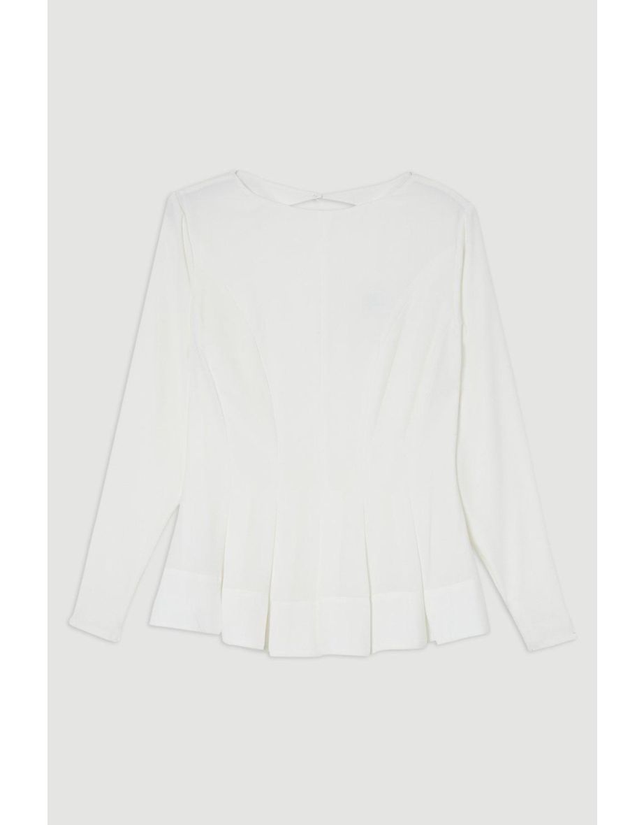 Pleated Long Sleeve Open Back Detail Woven Blouse - 3