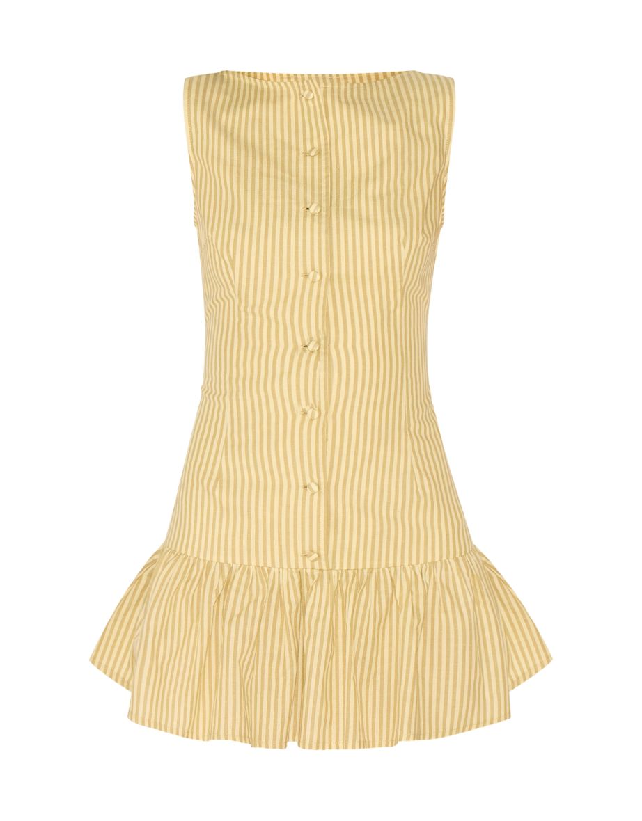 Yellow Striped Button Detail Flippy Hem Bodycon Dress - 4