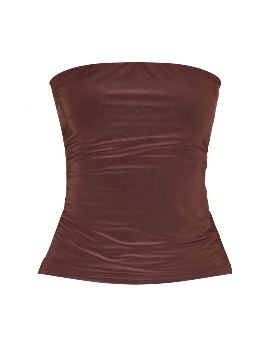 Deep Chocolate Double Layer Slinky Bandeau Top - 4