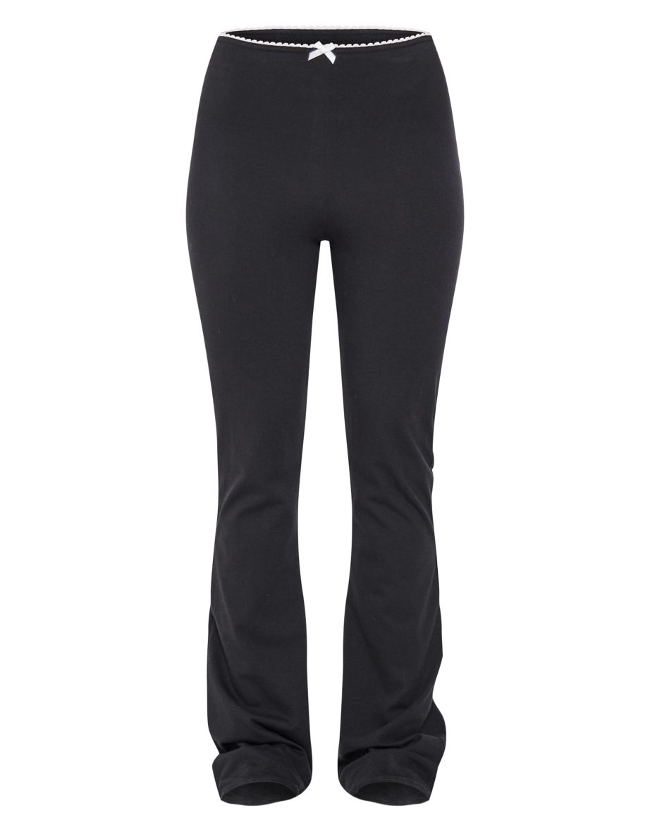 Black Scalloped Trim Detail Cotton Skinny Flares - 4