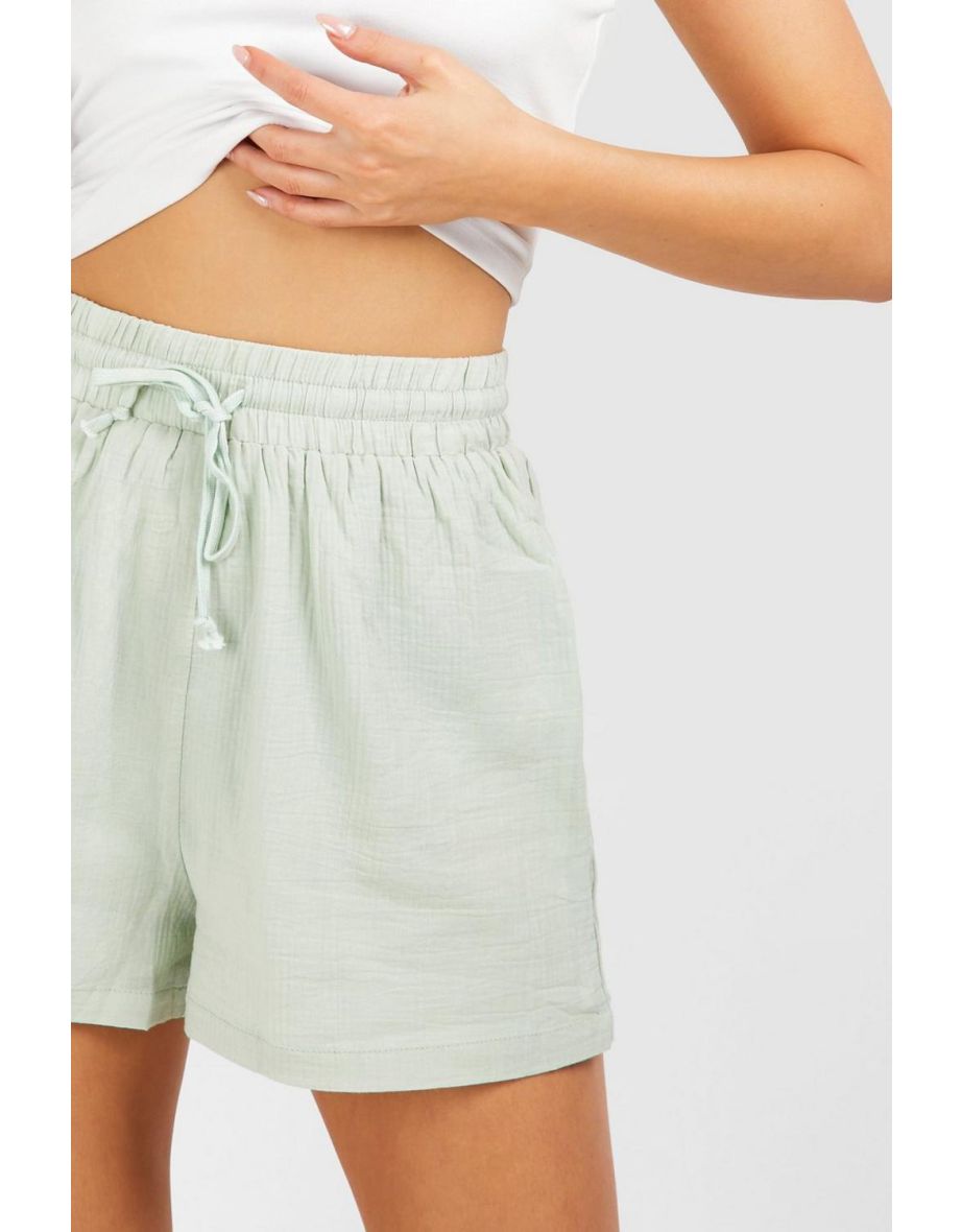 Linen Tie Waist Shorts - sage - 3