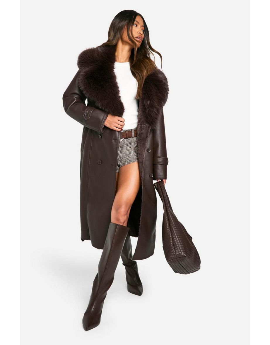 Faux Fur Collar Trench Coat