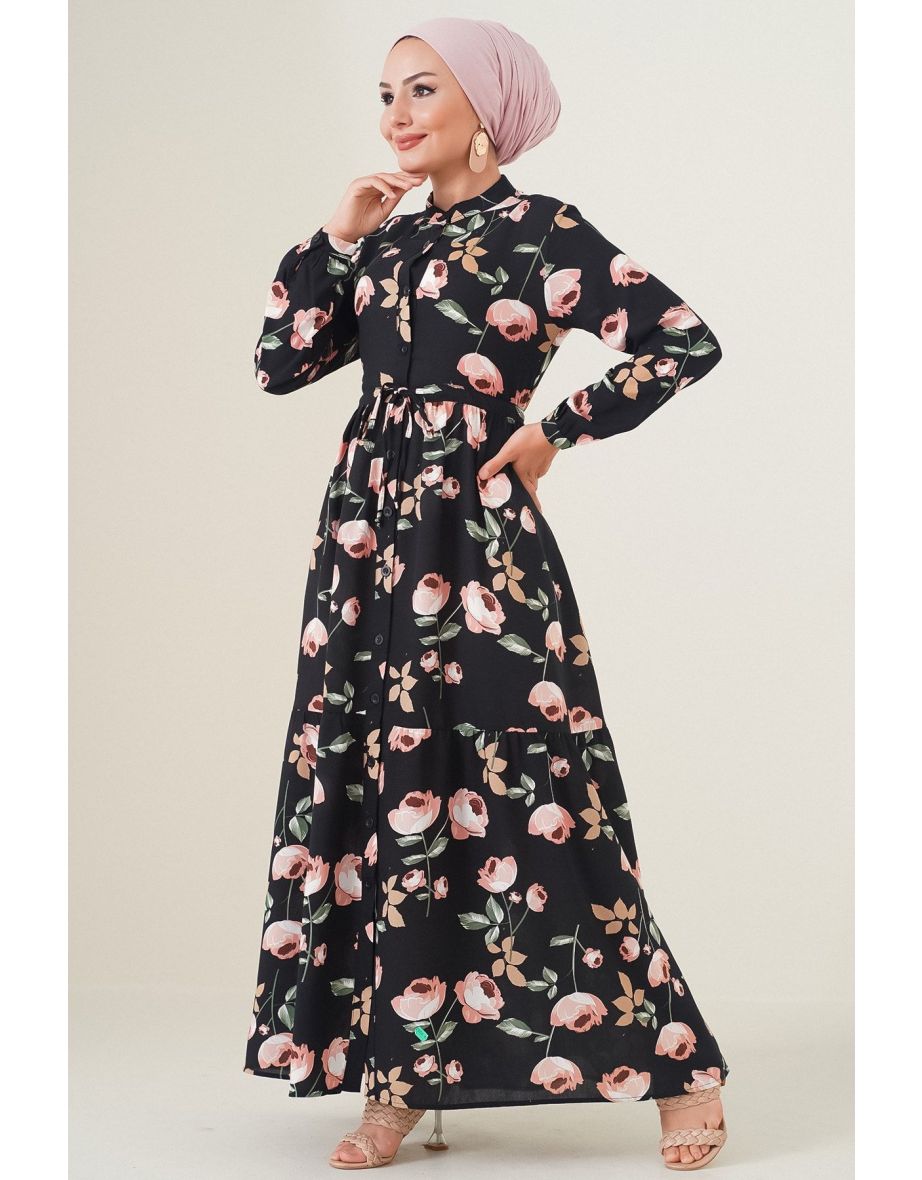 2144 Judge Collar Hijab Dress - E.black.