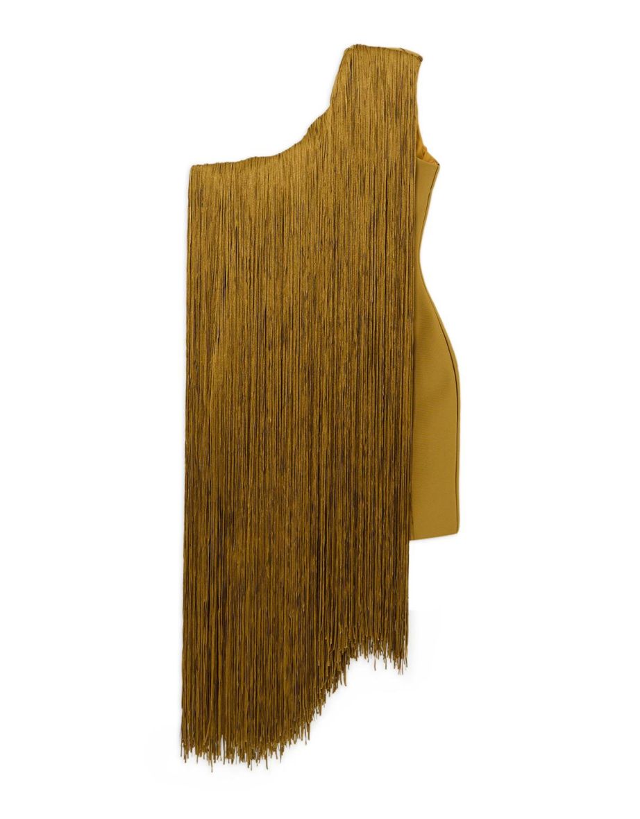 Figure Form Bandage One Shoulder Fringe Mini Knit Dress - 3