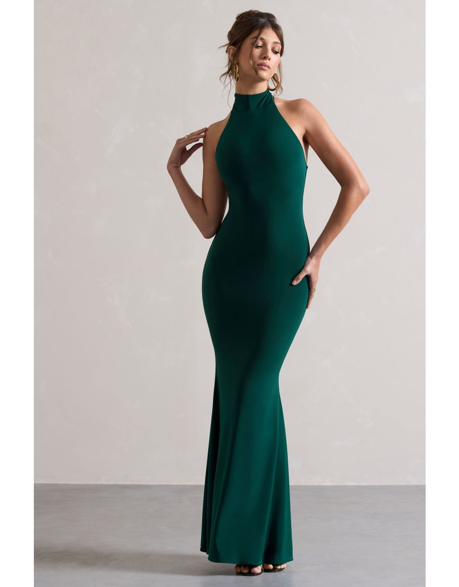 Colorado | Bottle Green High-Neck Fishtail Maxi Dress - 4