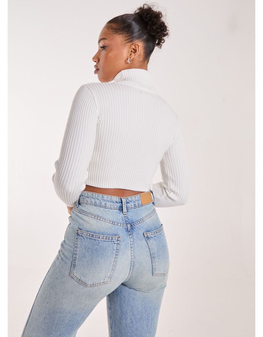 Ribbed Roll Neck Jumper With Cut Out Detail - 4