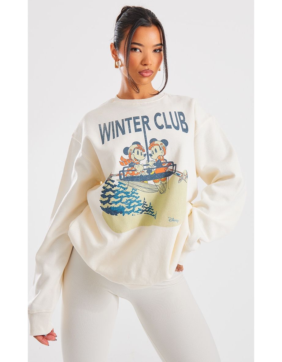 Shop Cream Mickey Mouse Winter Club Print Sweatshirt Online in Oman VogaCloset