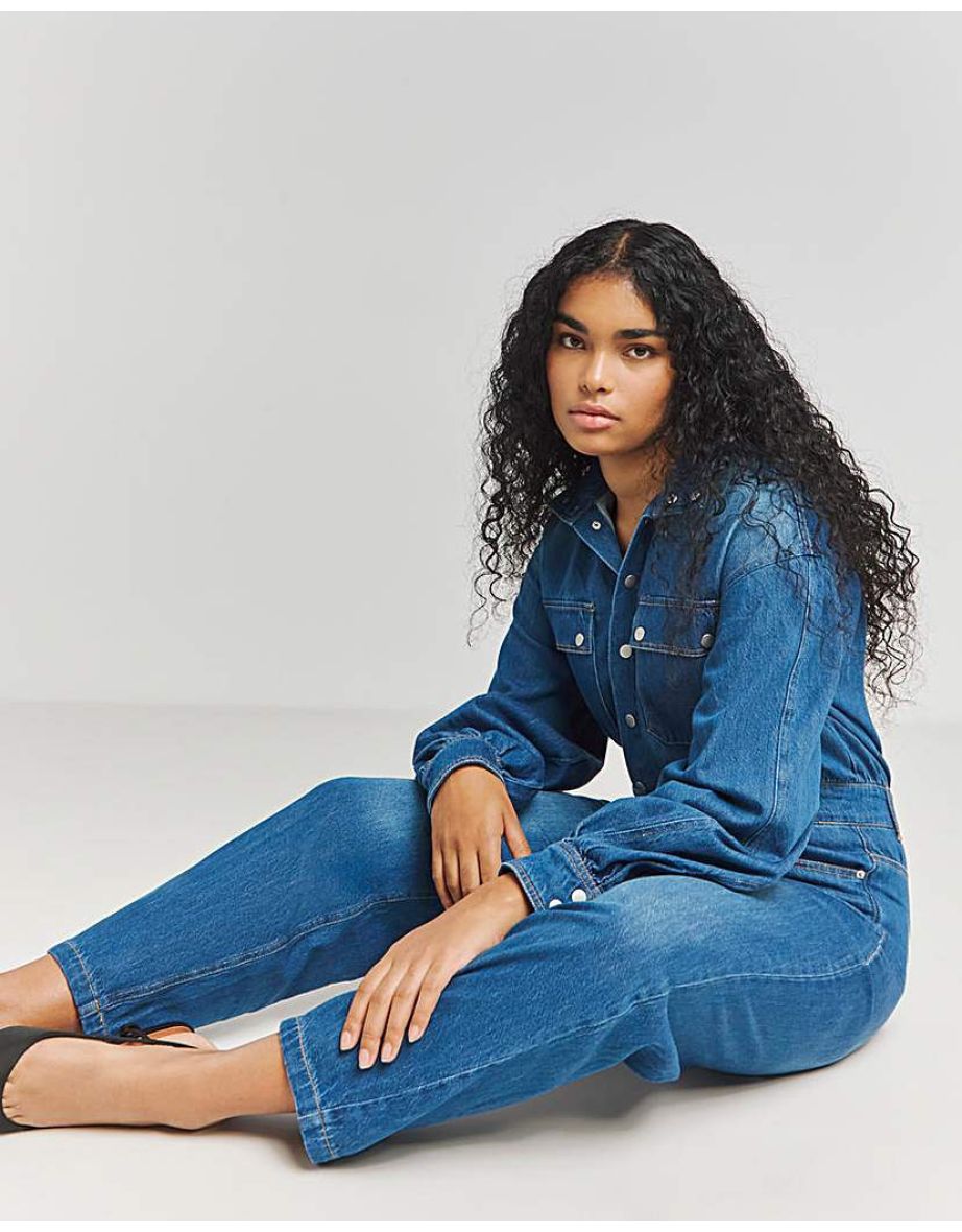 Authentic Look Drape Denim Jumpsuit - 7