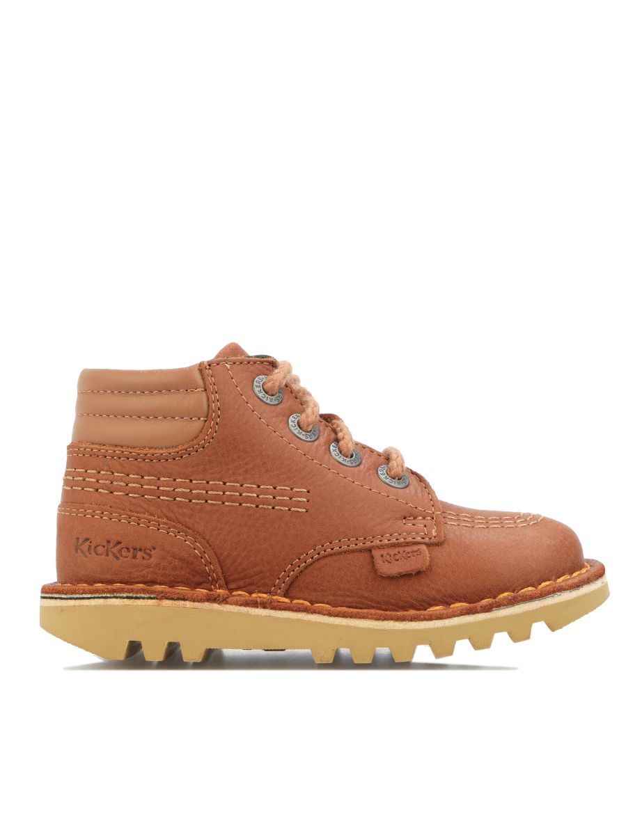 Shop Boy s Kickers Kick Hi Padded Leather Boots in Brown Online in Qatar VogaCloset
