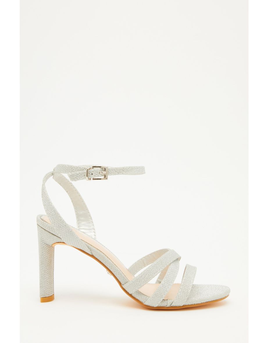Wide fit silver block heel sandals on sale