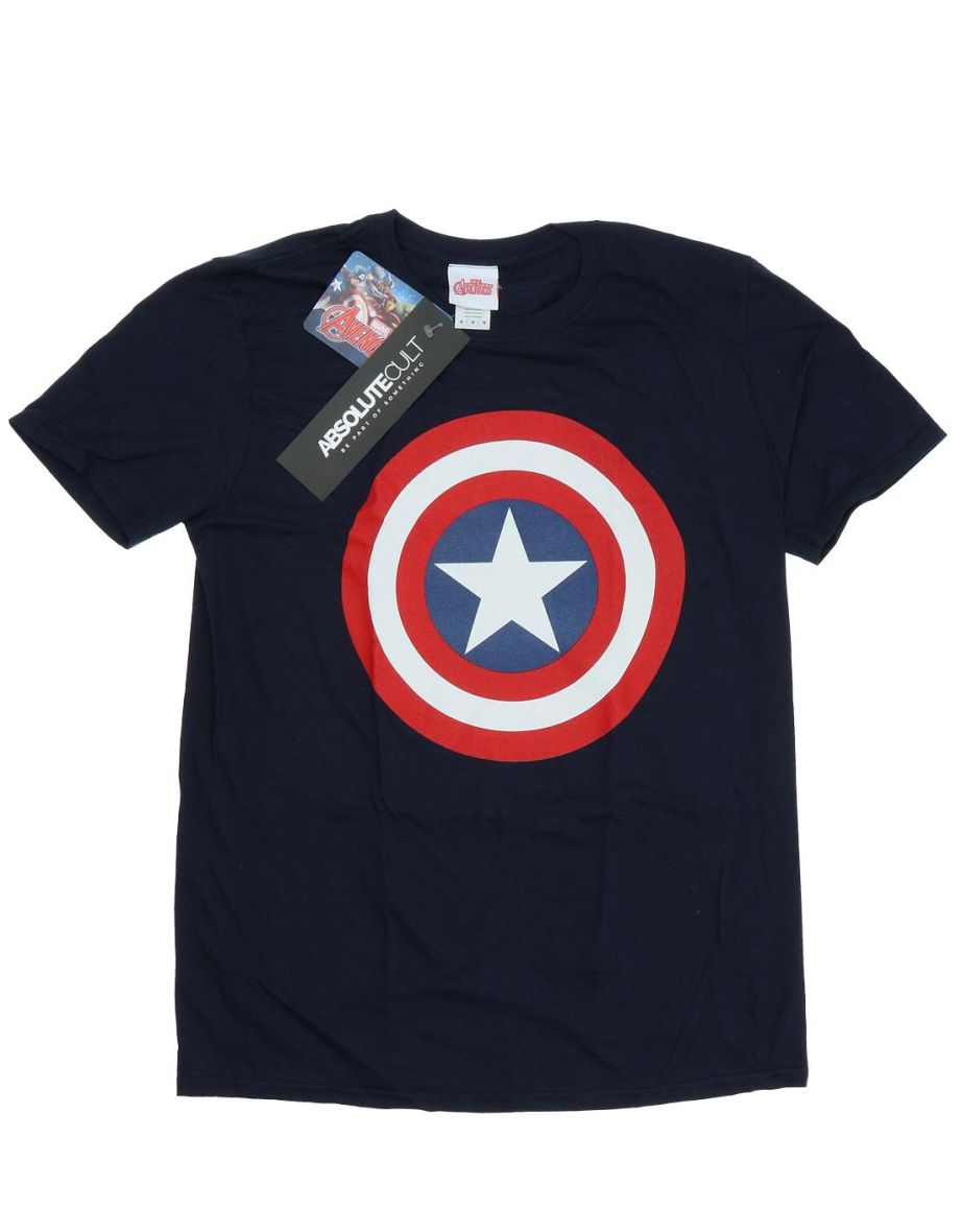 Marvel Mens Captain America Shield T-Shirt - Navy Blue