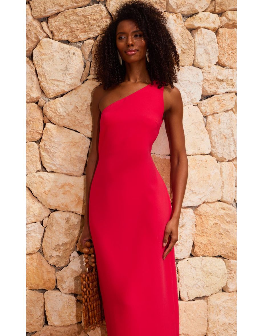Clementine One Shoulder Dress in Crimson Red - 5