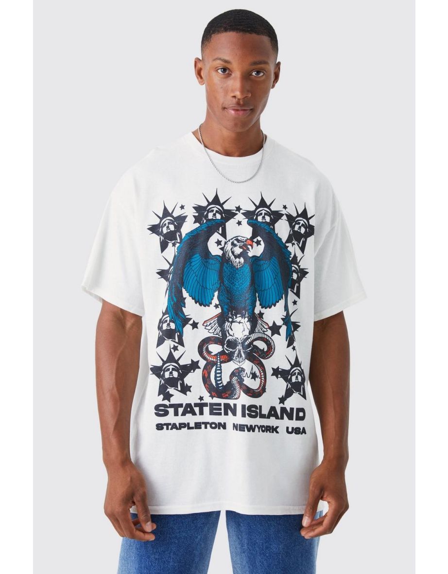 Oversized Staten Island Back Graphic T-shirt - white