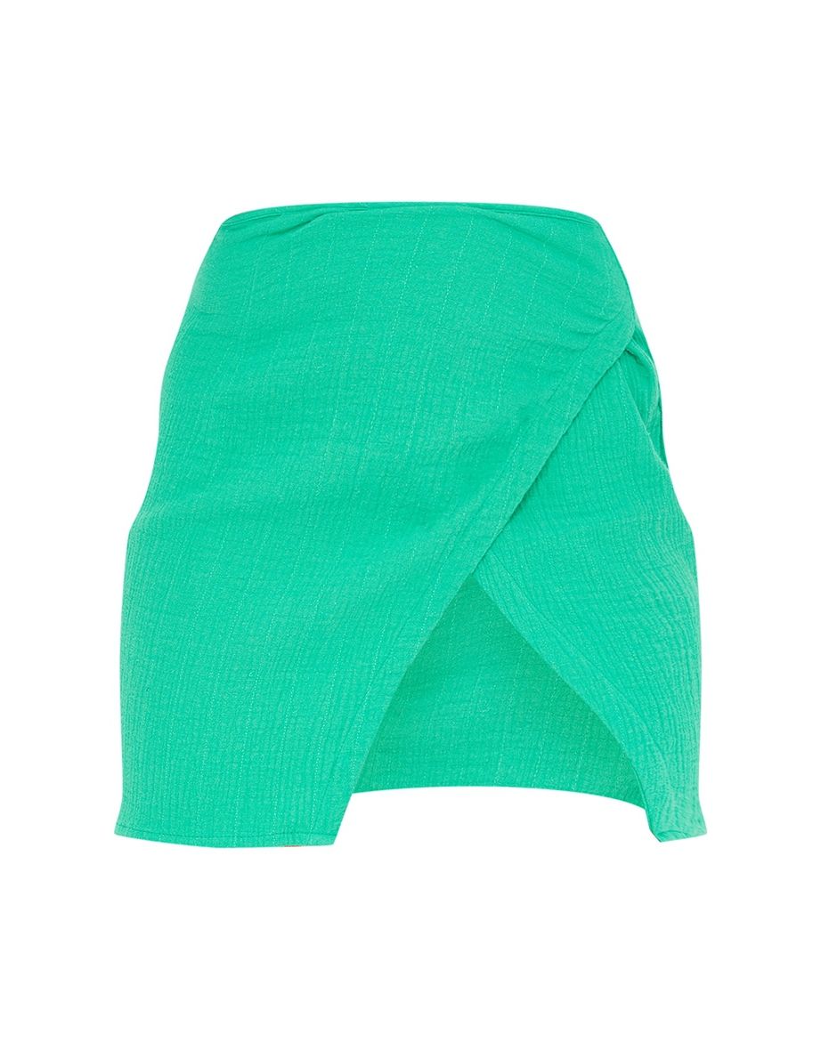 Bright Green Waffle Tie Wrap Mini Skirt - 5