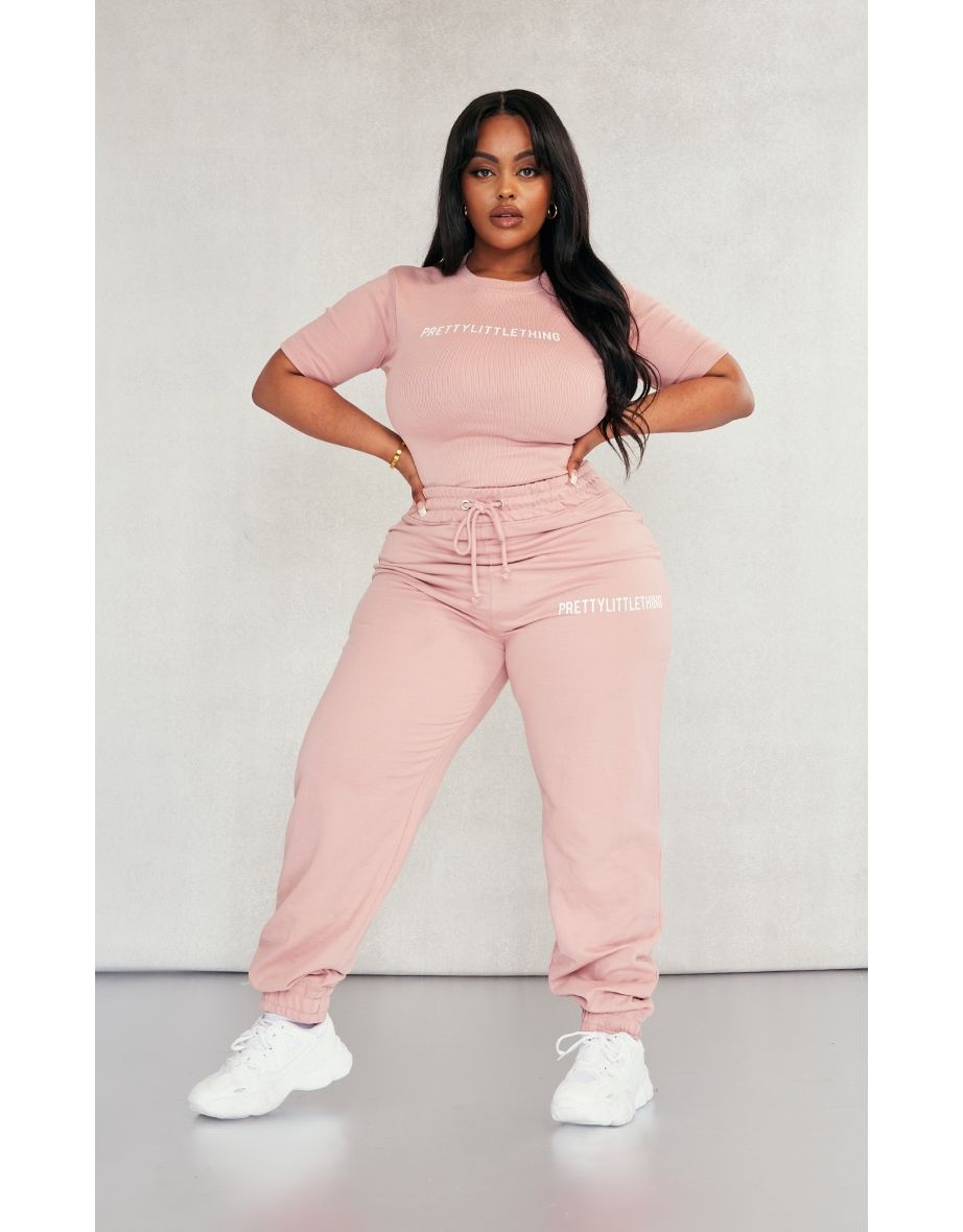Shop PRETTYLITTLETHING Plus Light Pink High Waisted Cuffed Joggers Online in Qatar VogaCloset