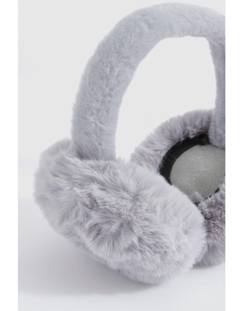 Faux Fur Fluffy Earmuff - grey - 2