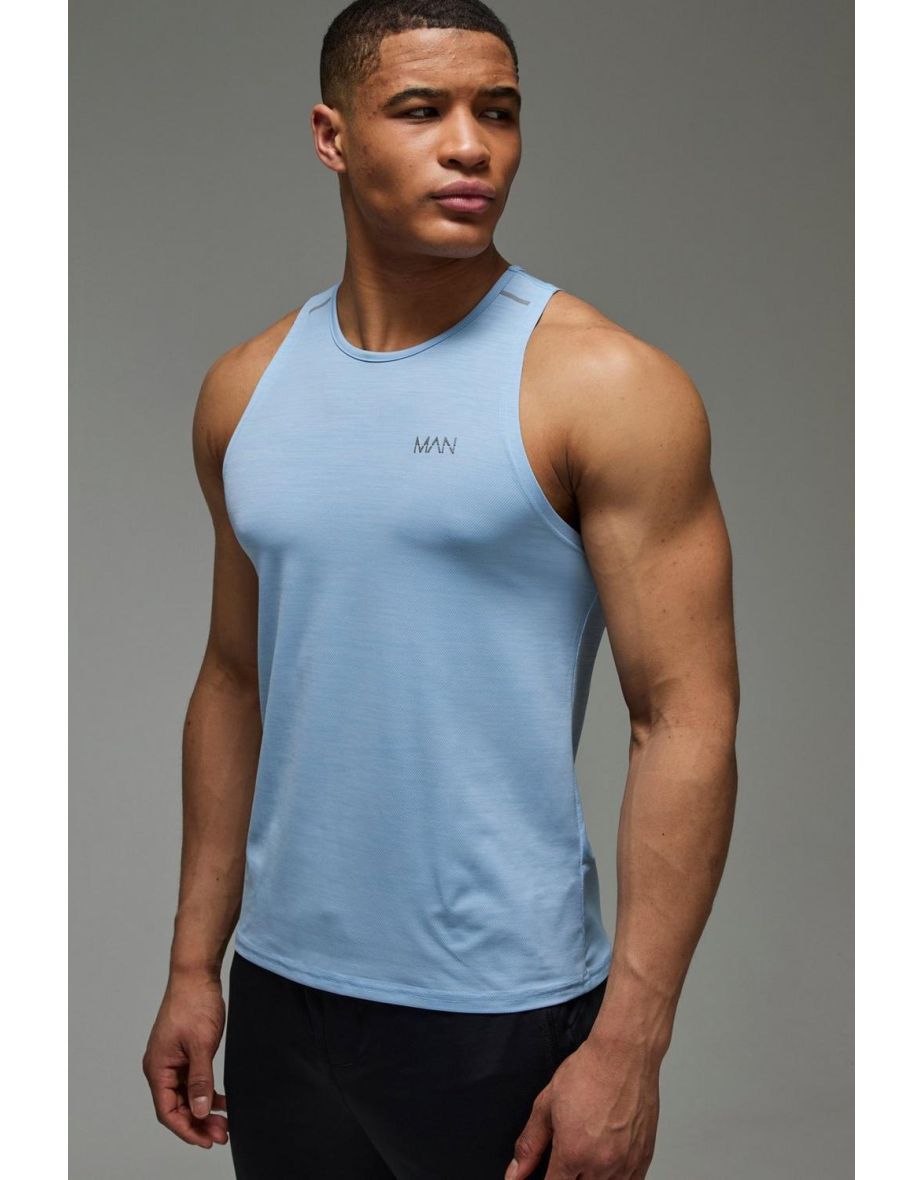 Man Active Lightweight Performance Slim Fit Marl Gym Tank - light blue