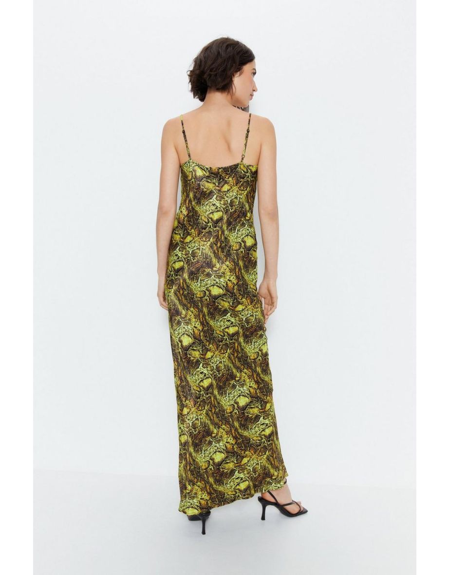 Snake Print Satin Cowl Slip Dress - 3