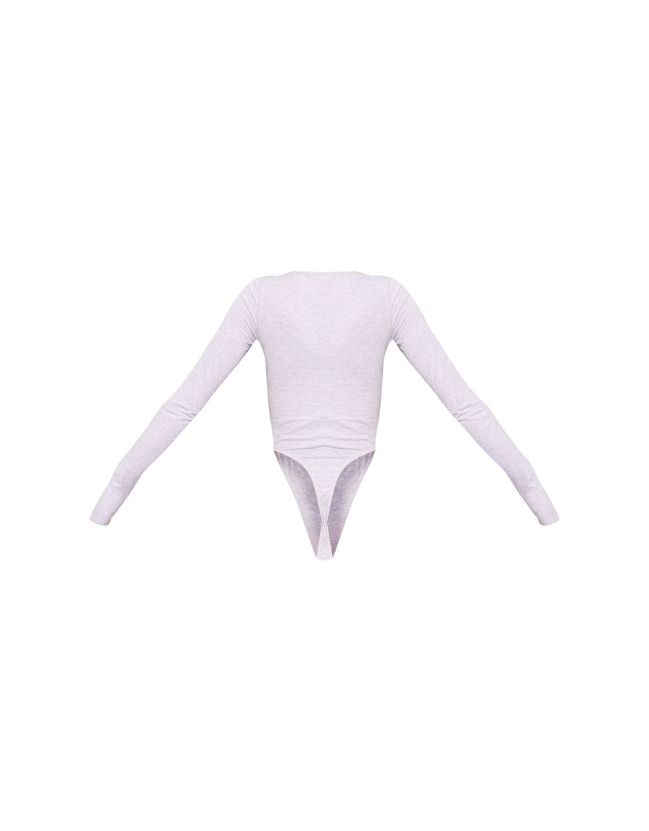 Ash Grey Printed Long Sleeve High Leg Bodysuit - 5