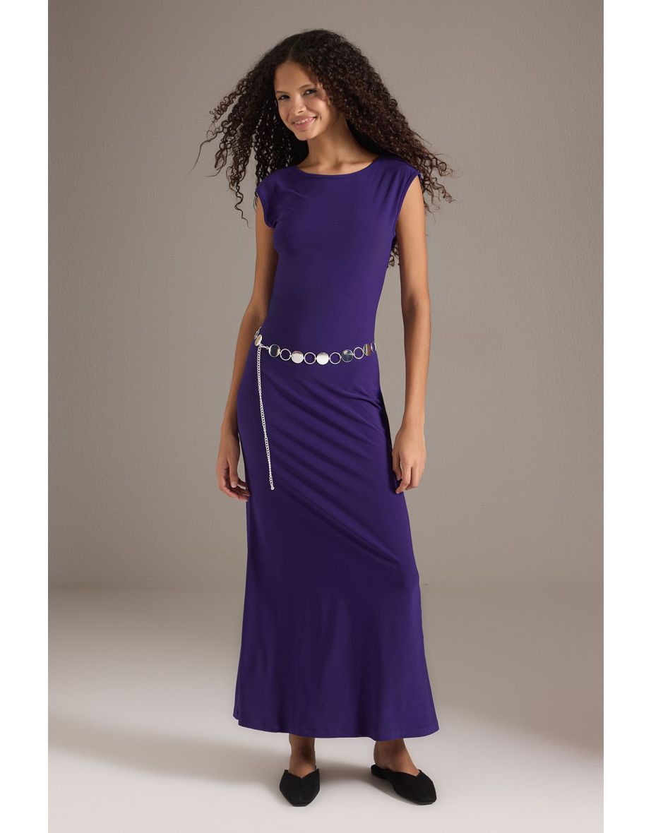 Purple Backless Fitted/Fits Body Knitted Flexible Maxi Pencil Dress
