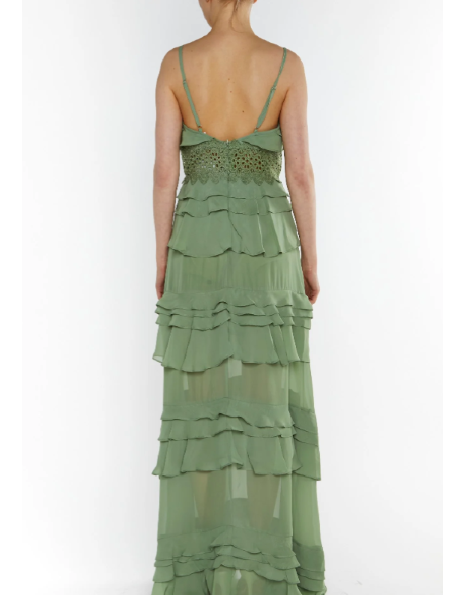 Sophia Sage Green Plunge Front Tiered Ruffle Maxi-Dress - 1