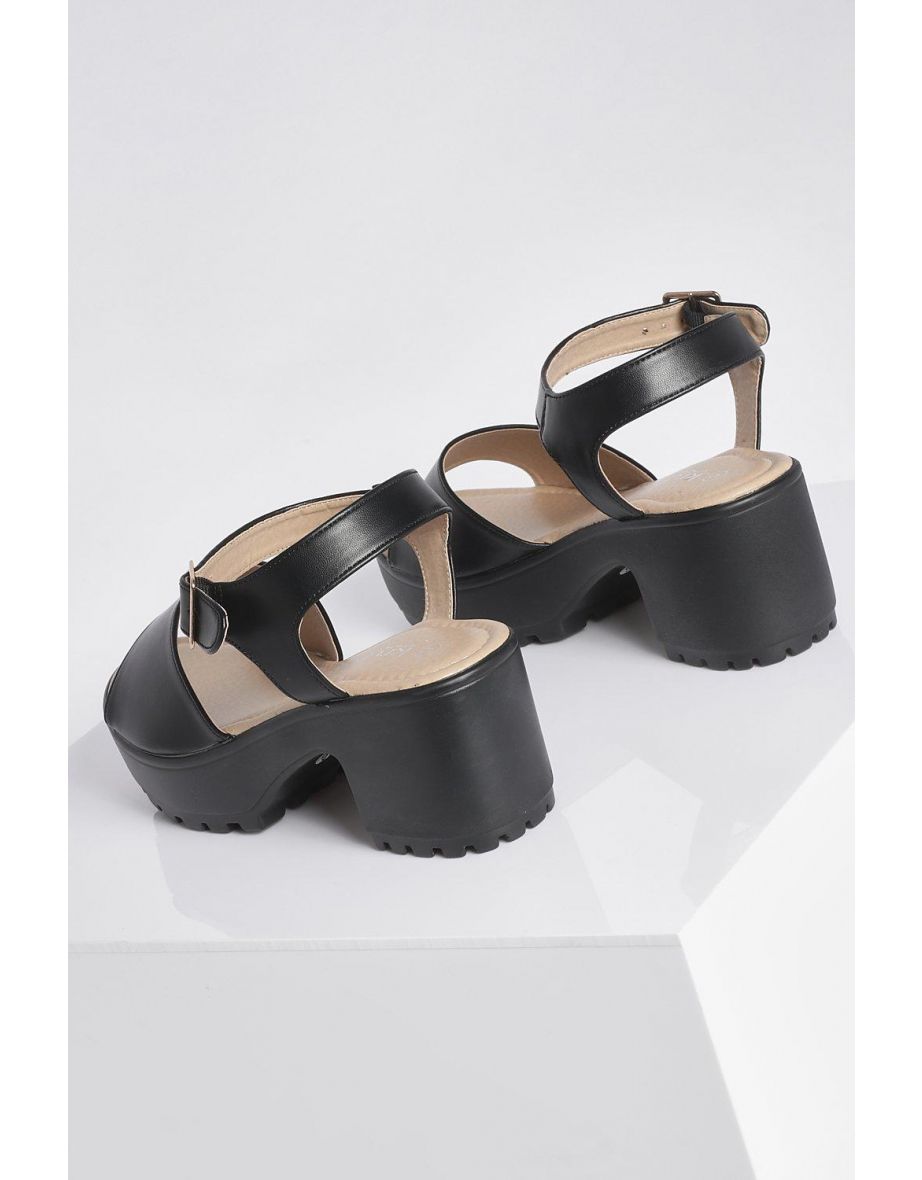Peeptoe Two Part Cleated Sandals - black - 3